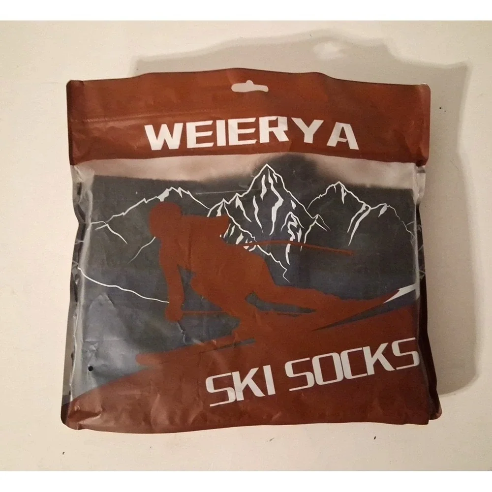 Weierya 3 Pair Merino Wool Ski Socks Knee High Size Medium Adult Blue / Black